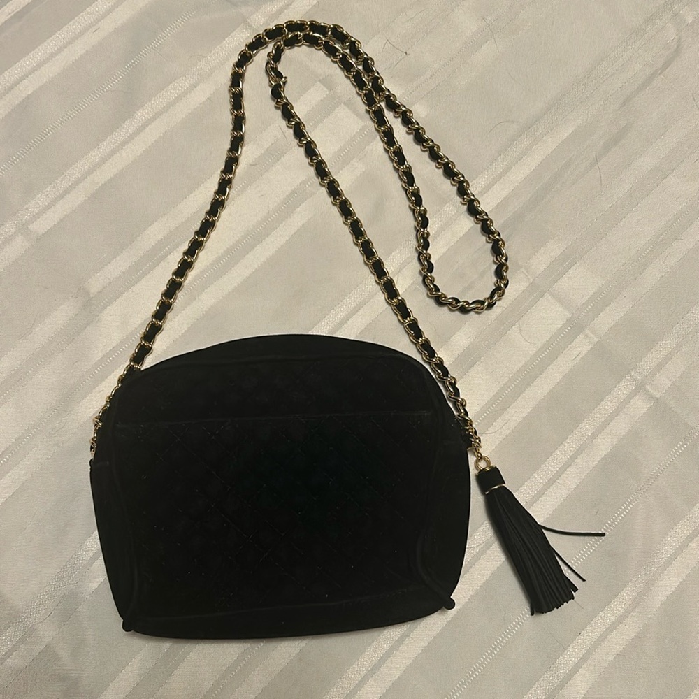 Lord & Taylor Black Crossbody Bag with Gold Chain